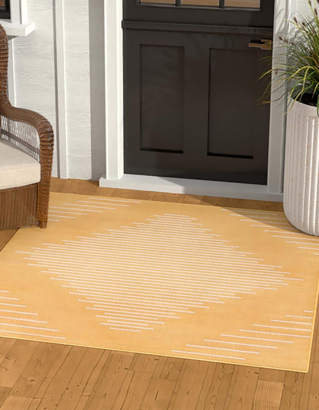 Yellow 10' 8 x 10' 8 Outdoor Modern Square Area Rug Weather Resistant for Patio, Deck, Terrace, Balcony, Porch 100% Polypropylene Modern Outside Carpet for Sale at Rug Engine