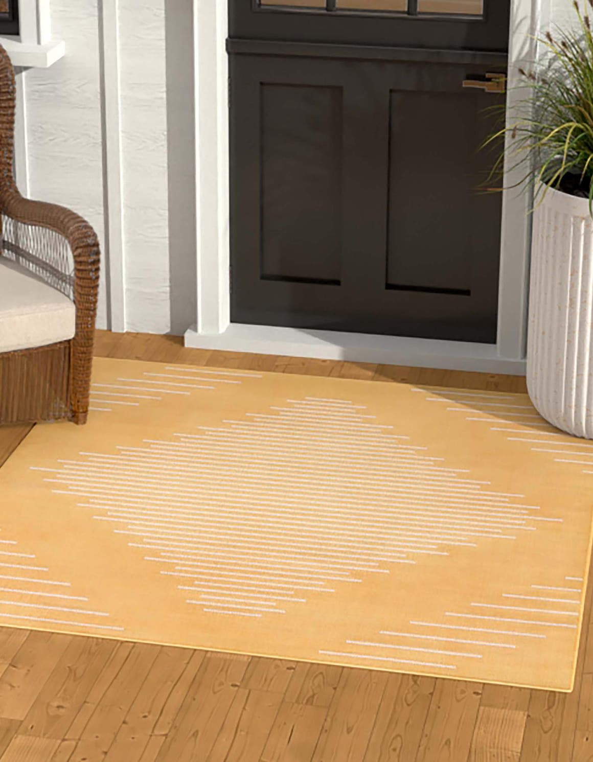 Yellow 13' 1 x 13' 1 Outdoor Modern Square Area Rug Weather Resistant for Patio, Deck, Terrace, Balcony, Porch 100% Polypropylene Modern Outside Carpet for Sale at Rug Engine