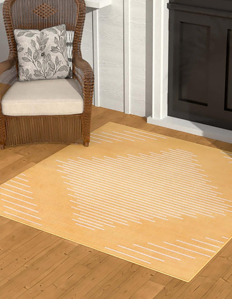 Yellow 10' 8 x 10' 8 Outdoor Modern Square Area Rug Weather Resistant for Patio, Deck, Terrace, Balcony, Porch 100% Polypropylene Modern Outside Carpet for Sale at Rug Engine