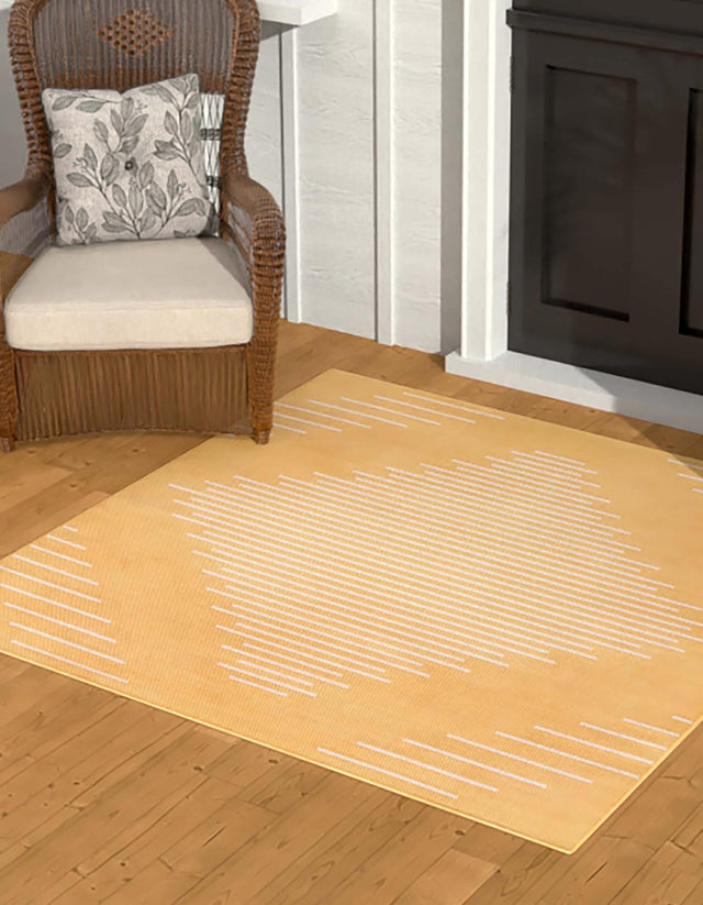 Yellow 10' 8 x 10' 8 Outdoor Modern Square Area Rug Weather Resistant for Patio, Deck, Terrace, Balcony, Porch 100% Polypropylene Modern Outside Carpet for Sale at Rug Engine