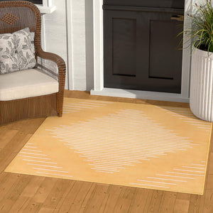 Yellow 10' 8 x 10' 8 Outdoor Modern Square Area Rug Weather Resistant for Patio, Deck, Terrace, Balcony, Porch 100% Polypropylene Modern Outside Carpet for Sale at Rug Engine