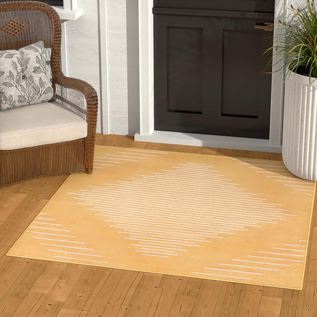 Yellow 10' 8 x 10' 8 Outdoor Modern Square Area Rug Weather Resistant for Patio, Deck, Terrace, Balcony, Porch 100% Polypropylene Modern Outside Carpet for Sale at Rug Engine
