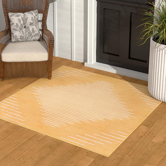 Yellow 10' 8 x 10' 8 Outdoor Modern Square Area Rug Weather Resistant for Patio, Deck, Terrace, Balcony, Porch 100% Polypropylene Modern Outside Carpet for Sale at Rug Engine