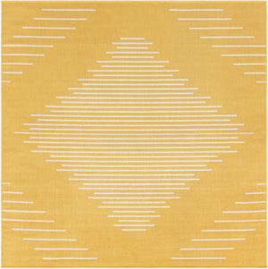 Yellow 7' 1 x 7' 1 Outdoor Modern Square Area Rug Weather Resistant for Patio, Deck, Terrace, Balcony, Porch 100% Polypropylene Modern Outside Carpet for Sale at Rug Engine