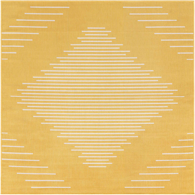 Yellow 7' 1 x 7' 1 Outdoor Modern Square Area Rug Weather Resistant for Patio, Deck, Terrace, Balcony, Porch 100% Polypropylene Modern Outside Carpet for Sale at Rug Engine