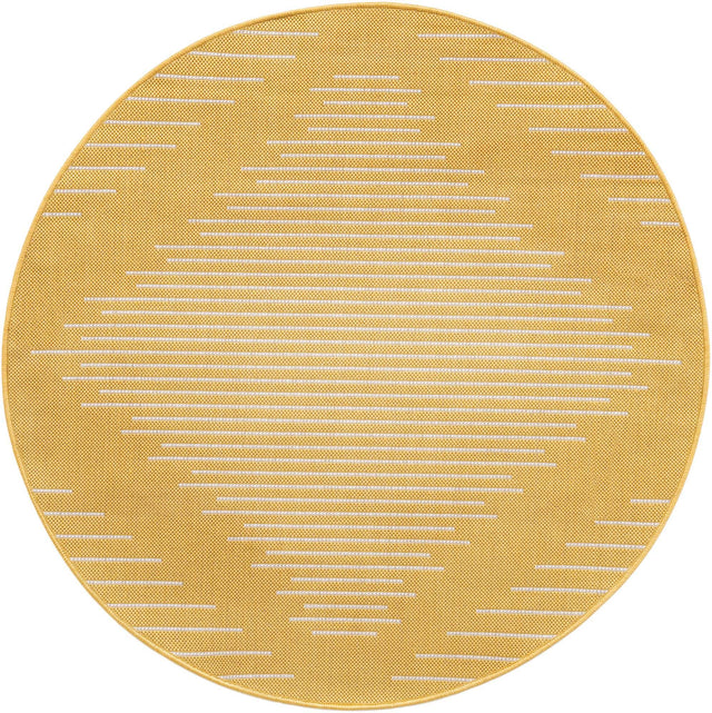 Yellow 3' 1 x 3' 1 Outdoor Modern Round Area Rug Weather Resistant for Patio, Deck, Terrace, Balcony, Porch 100% Polypropylene Modern Outside Carpet for Sale at Rug Engine