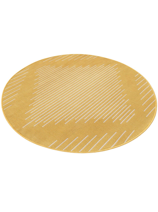 Yellow 4' 1 x 4' 1 Outdoor Modern Round Area Rug Weather Resistant for Patio, Deck, Terrace, Balcony, Porch 100% Polypropylene Modern Outside Carpet for Sale at Rug Engine