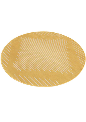 Yellow 4' 1 x 4' 1 Outdoor Modern Round Area Rug Weather Resistant for Patio, Deck, Terrace, Balcony, Porch 100% Polypropylene Modern Outside Carpet for Sale at Rug Engine