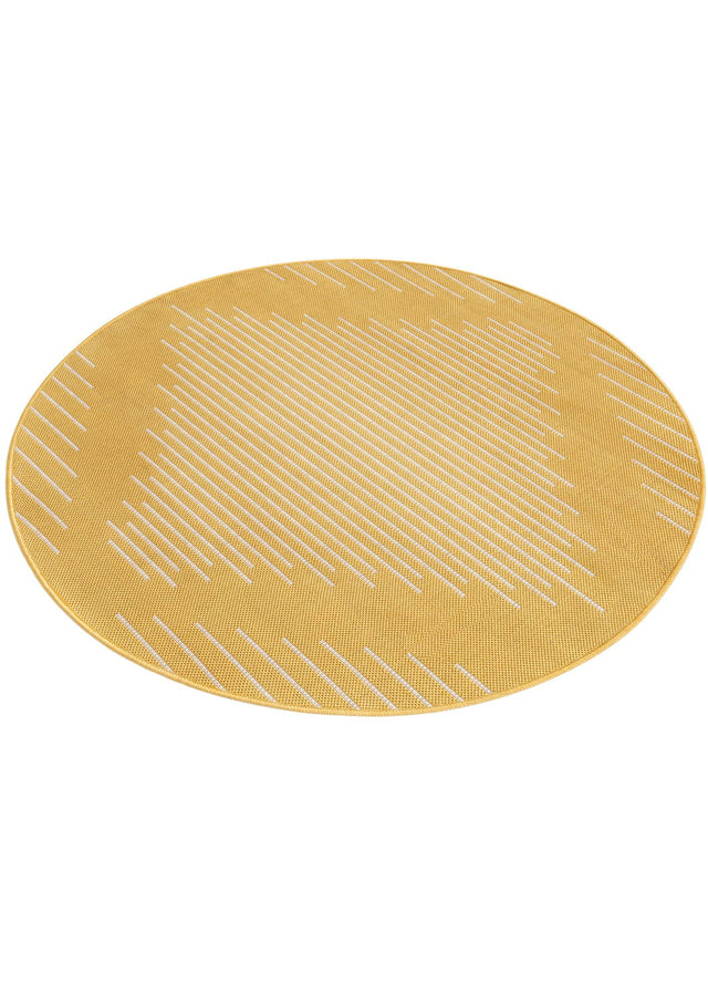 Yellow 4' 1 x 4' 1 Outdoor Modern Round Area Rug Weather Resistant for Patio, Deck, Terrace, Balcony, Porch 100% Polypropylene Modern Outside Carpet for Sale at Rug Engine