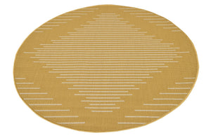 Yellow 4' 1 x 4' 1 Outdoor Modern Round Area Rug Weather Resistant for Patio, Deck, Terrace, Balcony, Porch 100% Polypropylene Modern Outside Carpet for Sale at Rug Engine