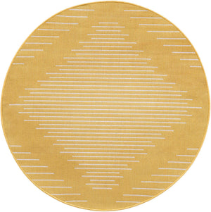 Yellow 4' 1 x 4' 1 Outdoor Modern Round Area Rug Weather Resistant for Patio, Deck, Terrace, Balcony, Porch 100% Polypropylene Modern Outside Carpet for Sale at Rug Engine