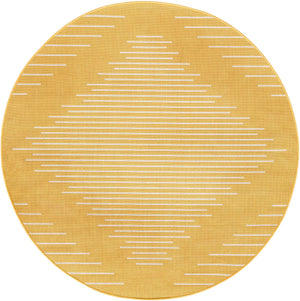 Yellow 6' 1 x 6' 1 Outdoor Modern Round Area Rug Weather Resistant for Patio, Deck, Terrace, Balcony, Porch 100% Polypropylene Modern Outside Carpet for Sale at Rug Engine