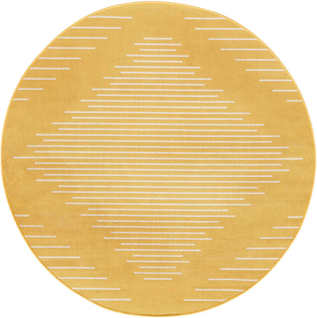 Yellow 6' 1 x 6' 1 Outdoor Modern Round Area Rug Weather Resistant for Patio, Deck, Terrace, Balcony, Porch 100% Polypropylene Modern Outside Carpet for Sale at Rug Engine
