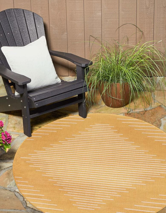 Yellow 3' 1 x 3' 1 Outdoor Modern Round Area Rug Weather Resistant for Patio, Deck, Terrace, Balcony, Porch 100% Polypropylene Modern Outside Carpet for Sale at Rug Engine