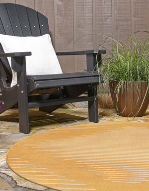 Yellow 3' 1 x 3' 1 Outdoor Modern Round Area Rug Weather Resistant for Patio, Deck, Terrace, Balcony, Porch 100% Polypropylene Modern Outside Carpet for Sale at Rug Engine