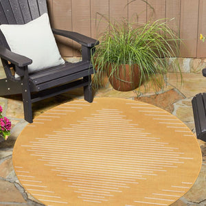 Yellow 4' 1 x 4' 1 Outdoor Modern Round Area Rug Weather Resistant for Patio, Deck, Terrace, Balcony, Porch 100% Polypropylene Modern Outside Carpet for Sale at Rug Engine