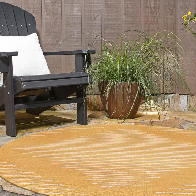 Yellow 6' 1 x 6' 1 Outdoor Modern Round Area Rug Weather Resistant for Patio, Deck, Terrace, Balcony, Porch 100% Polypropylene Modern Outside Carpet for Sale at Rug Engine