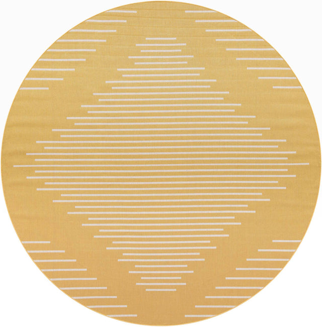 Yellow 10' 8 x 10' 8 Outdoor Modern Round Area Rug Weather Resistant for Patio, Deck, Terrace, Balcony, Porch 100% Polypropylene Modern Outside Carpet for Sale at Rug Engine