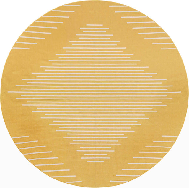 Yellow 13' 1 x 13' 1 Outdoor Modern Round Area Rug Weather Resistant for Patio, Deck, Terrace, Balcony, Porch 100% Polypropylene Modern Outside Carpet for Sale at Rug Engine