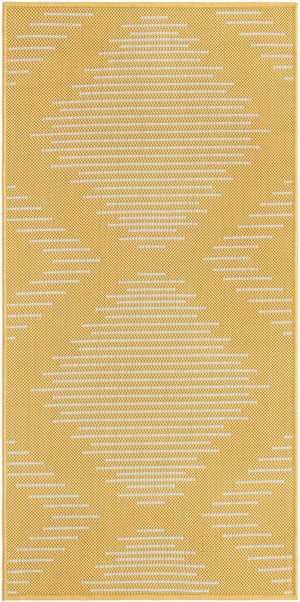 Yellow 2' x 4' 1 Outdoor Modern Runner Area Rug Weather Resistant for Patio, Deck, Terrace, Balcony, Porch 100% Polypropylene Modern Outside Carpet for Sale at Rug Engine
