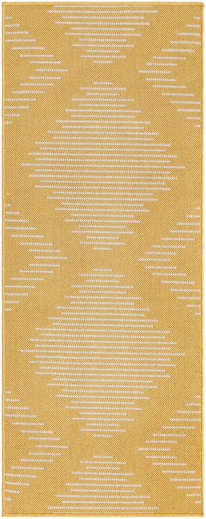 Yellow 2' x 5' 3 Outdoor Modern Runner Area Rug Weather Resistant for Patio, Deck, Terrace, Balcony, Porch 100% Polypropylene Modern Outside Carpet for Sale at Rug Engine