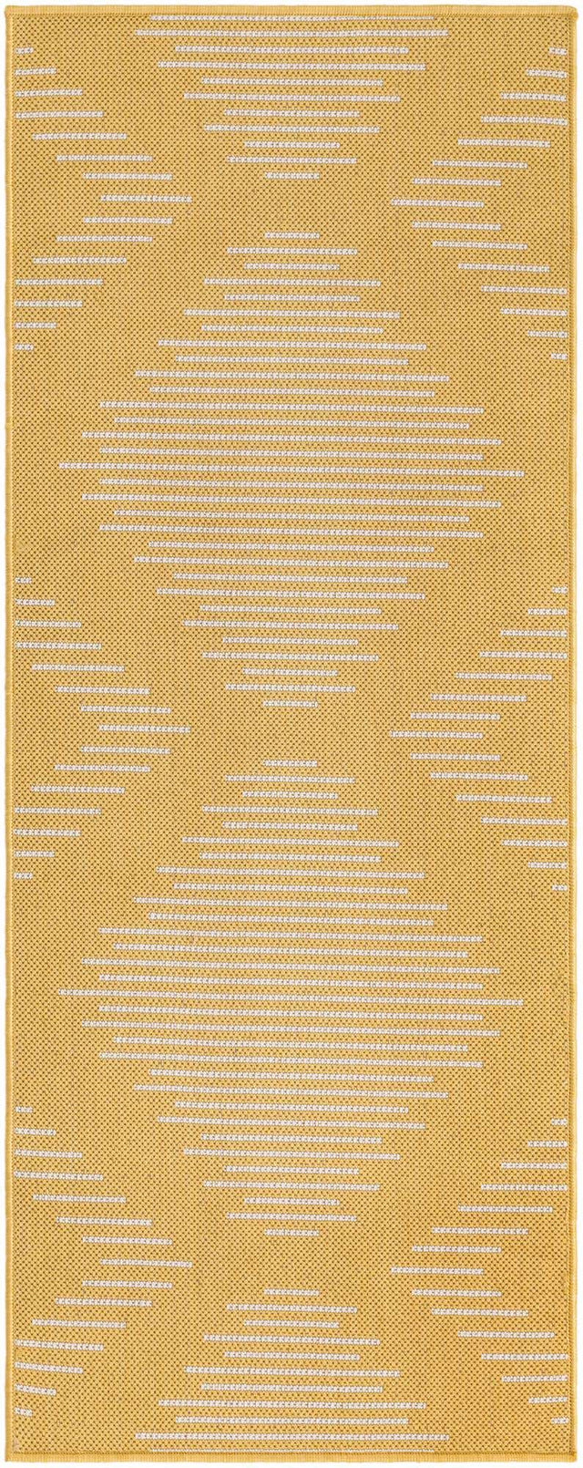 Yellow 2' x 5' 3 Outdoor Modern Runner Area Rug Weather Resistant for Patio, Deck, Terrace, Balcony, Porch 100% Polypropylene Modern Outside Carpet for Sale at Rug Engine