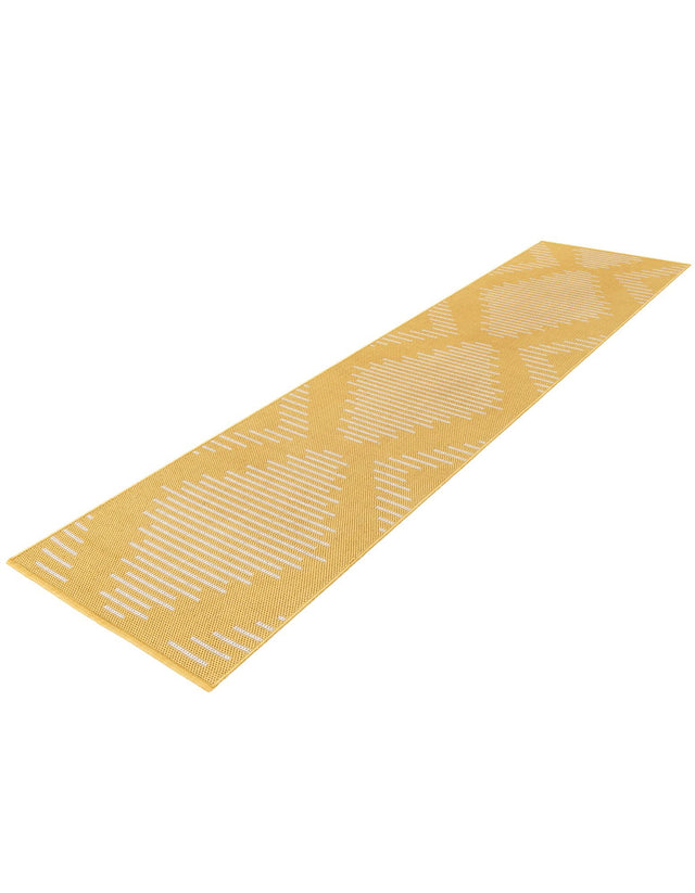 Yellow 2' x 6' 1 Outdoor Modern Runner Area Rug Weather Resistant for Patio, Deck, Terrace, Balcony, Porch 100% Polypropylene Modern Outside Carpet for Sale at Rug Engine