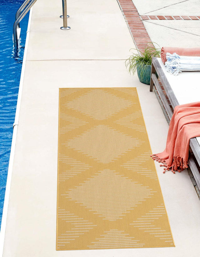 Yellow 2' x 8' Outdoor Modern Runner Area Rug Weather Resistant for Patio, Deck, Terrace, Balcony, Porch 100% Polypropylene Modern Outside Carpet for Sale at Rug Engine