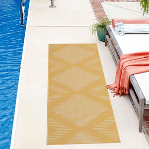 Yellow 2' x 6' 1 Outdoor Modern Runner Area Rug Weather Resistant for Patio, Deck, Terrace, Balcony, Porch 100% Polypropylene Modern Outside Carpet for Sale at Rug Engine