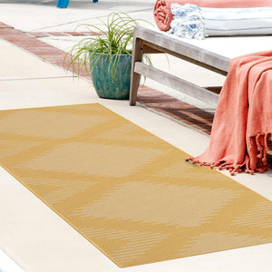 Yellow 2' x 6' 1 Outdoor Modern Runner Area Rug Weather Resistant for Patio, Deck, Terrace, Balcony, Porch 100% Polypropylene Modern Outside Carpet for Sale at Rug Engine