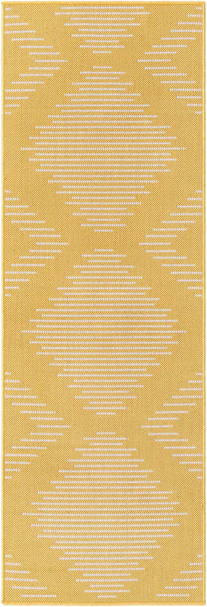 Yellow 2' x 6' 1 Outdoor Modern Runner Area Rug Weather Resistant for Patio, Deck, Terrace, Balcony, Porch 100% Polypropylene Modern Outside Carpet for Sale at Rug Engine
