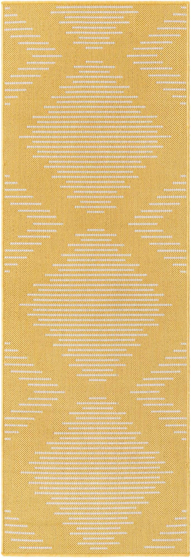 Yellow 2' x 6' 1 Outdoor Modern Runner Area Rug Weather Resistant for Patio, Deck, Terrace, Balcony, Porch 100% Polypropylene Modern Outside Carpet for Sale at Rug Engine