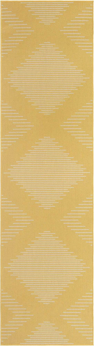Yellow 3' 3 x 12' Outdoor Modern Runner Area Rug Weather Resistant for Patio, Deck, Terrace, Balcony, Porch 100% Polypropylene Modern Outside Carpet for Sale at Rug Engine
