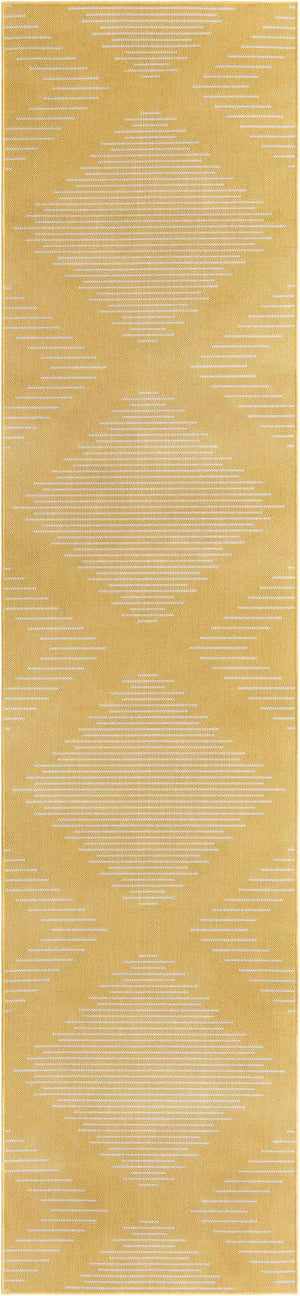 Yellow 3' 3 x 14' 1 Outdoor Modern Runner Area Rug Weather Resistant for Patio, Deck, Terrace, Balcony, Porch 100% Polypropylene Modern Outside Carpet for Sale at Rug Engine