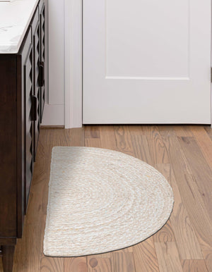 Ivory 2' 2 x 4' Braided Chindi Semicircle Hearth Rug
