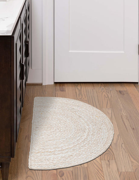 Ivory 2' 2 x 3' 7 Braided Chindi Hearth Half-Round Semicircle Area Rug 100% Cotton Hand Braided Natural Eco-Friendly Boho Style Modern Carpet for Living Rooms Dining Office Dorm for Sale at Rug Engine
