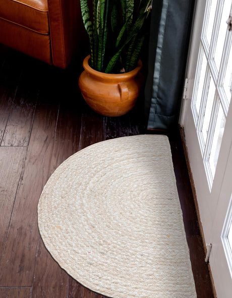 Ivory 2' 2 x 3' 7 Braided Chindi Hearth Half-Round Semicircle Area Rug 100% Cotton Hand Braided Natural Eco-Friendly Boho Style Modern Carpet for Living Rooms Dining Office Dorm for Sale at Rug Engine