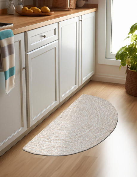 Ivory 2' 2 x 3' 7 Braided Chindi Hearth Half-Round Semicircle Area Rug 100% Cotton Hand Braided Natural Eco-Friendly Boho Style Modern Carpet for Living Rooms Dining Office Dorm for Sale at Rug Engine