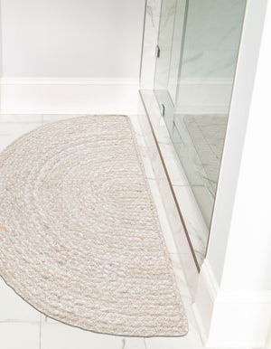 Ivory 2' 2 x 4' Braided Chindi Semicircle Hearth Rug