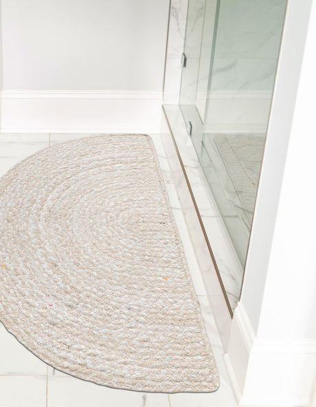 Ivory 2' 2 x 3' 7 Braided Chindi Hearth Half-Round Semicircle Area Rug 100% Cotton Hand Braided Natural Eco-Friendly Boho Style Modern Carpet for Living Rooms Dining Office Dorm for Sale at Rug Engine