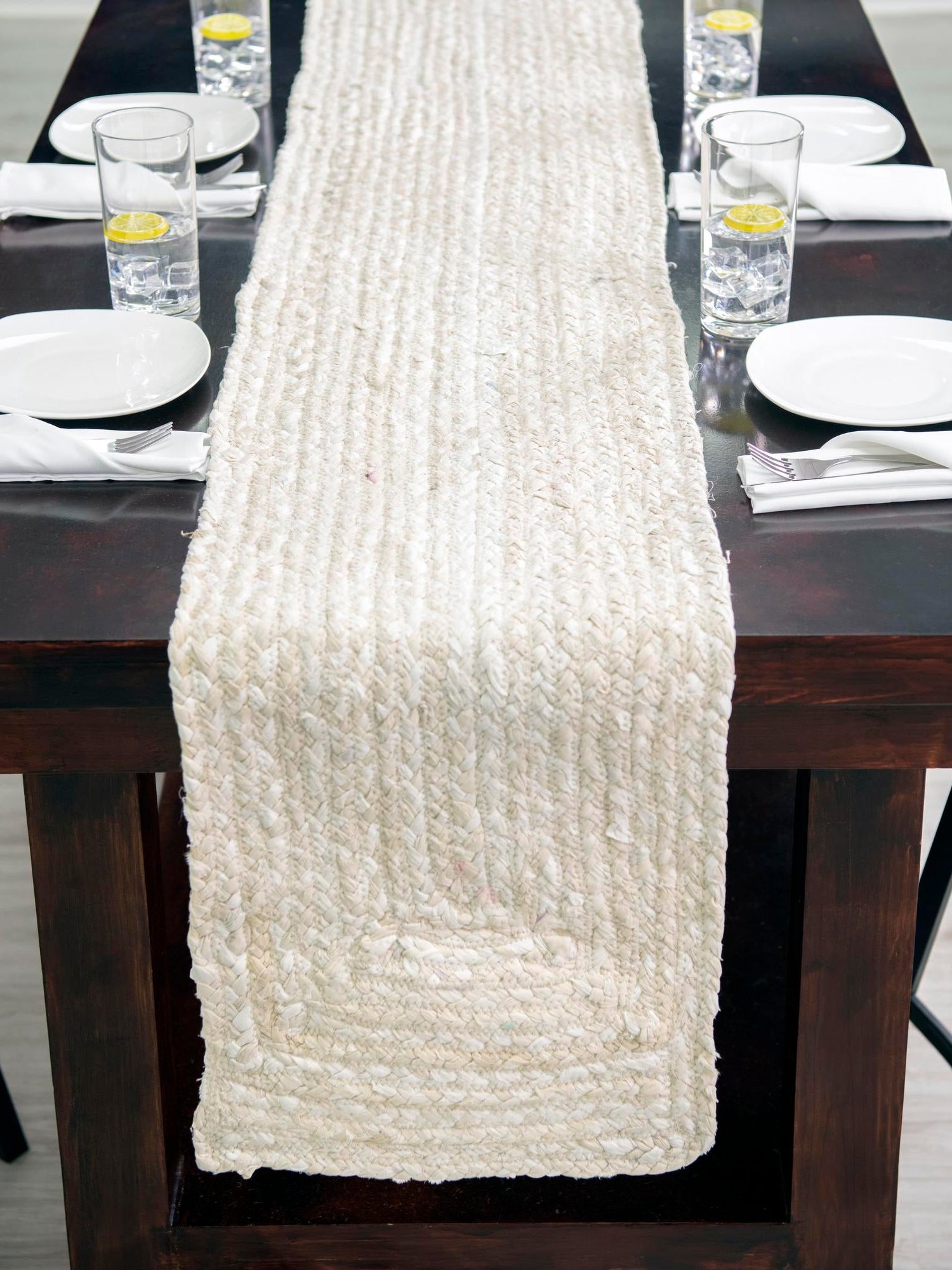 Ivory 1' 2 x 10' Braided Chindi Table Runner Area Rug Decorative Dining Room Kitchen All Natural Material Table Cover 100% Cotton Hand Braided Natural Eco-Friendly Boho Style Modern Carpet for Living Rooms Dining Office Dorm for Sale at Rug Engine