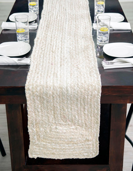 Ivory 1' 2 x 10' Braided Chindi Table Runner Area Rug Decorative Dining Room Kitchen All Natural Material Table Cover 100% Cotton Hand Braided Natural Eco-Friendly Boho Style Modern Carpet for Living Rooms Dining Office Dorm for Sale at Rug Engine