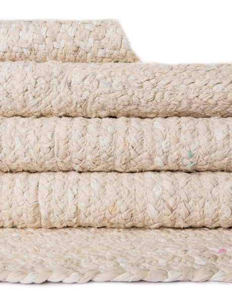 Ivory 1' 2 x 8' Braided Chindi Table Runner Area Rug Decorative Dining Room Kitchen All Natural Material Table Cover 100% Cotton Hand Braided Natural Eco-Friendly Boho Style Modern Carpet for Living Rooms Dining Office Dorm for Sale at Rug Engine
