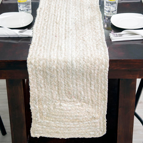 Ivory 1' 2 x 8' Braided Chindi Table Runner Area Rug Decorative Dining Room Kitchen All Natural Material Table Cover 100% Cotton Hand Braided Natural Eco-Friendly Boho Style Modern Carpet for Living Rooms Dining Office Dorm for Sale at Rug Engine