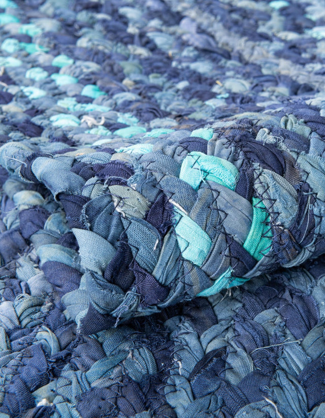 Blue 1' 2 x 8' Braided Chindi Table Runner