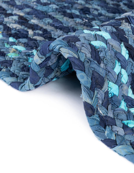 Blue 1' 2 x 6' 1 Braided Chindi Table Runner Area Rug Decorative Dining Room Kitchen All Natural Material Table Cover 100% Cotton Hand Braided Natural Eco-Friendly Boho Style Modern Carpet for Living Rooms Dining Office Dorm for Sale at Rug Engine