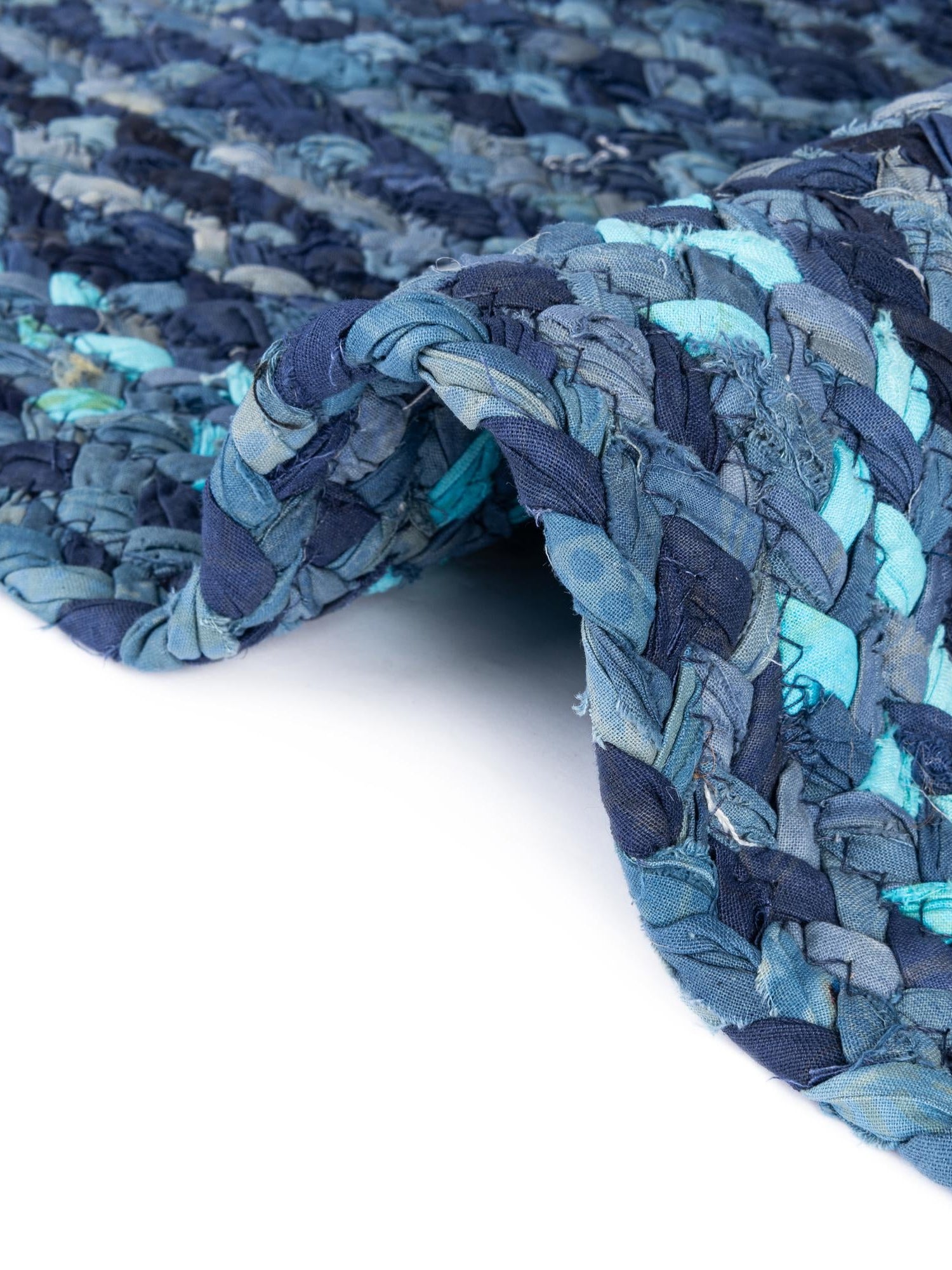 Blue 1' 2 x 10' Braided Chindi Table Runner Area Rug Decorative Dining Room Kitchen All Natural Material Table Cover 100% Cotton Hand Braided Natural Eco-Friendly Boho Style Modern Carpet for Living Rooms Dining Office Dorm for Sale at Rug Engine