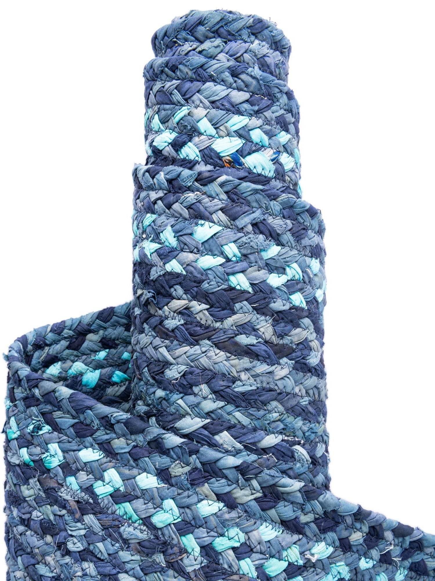 Blue 1' 2 x 10' Braided Chindi Table Runner Area Rug Decorative Dining Room Kitchen All Natural Material Table Cover 100% Cotton Hand Braided Natural Eco-Friendly Boho Style Modern Carpet for Living Rooms Dining Office Dorm for Sale at Rug Engine
