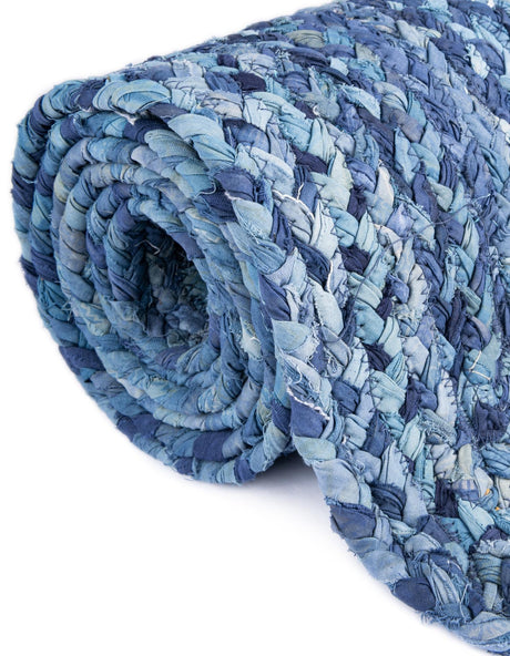 Blue 1' 2 x 8' Braided Chindi Table Runner Area Rug Decorative Dining Room Kitchen All Natural Material Table Cover 100% Cotton Hand Braided Natural Eco-Friendly Boho Style Modern Carpet for Living Rooms Dining Office Dorm for Sale at Rug Engine