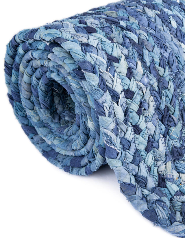Blue 1' 2 x 8' Braided Chindi Table Runner